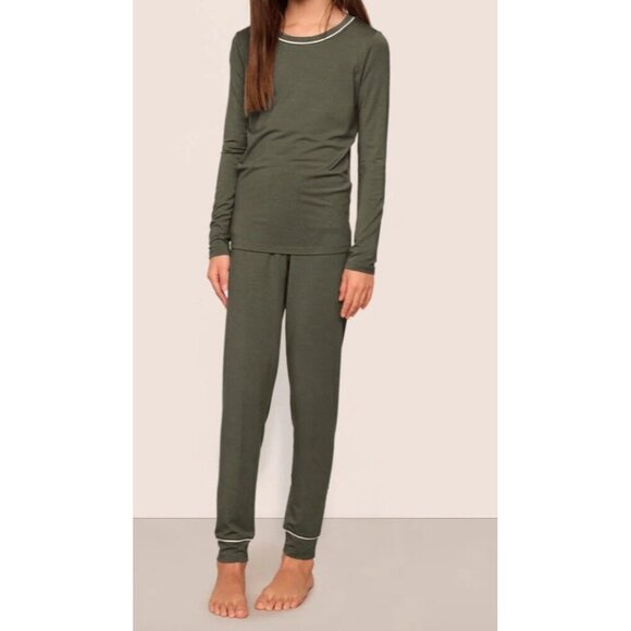 Eberjey Kids TENCEL Modal Unisex Long PJ Set Olive Size 8 New - Picture 1 of 13